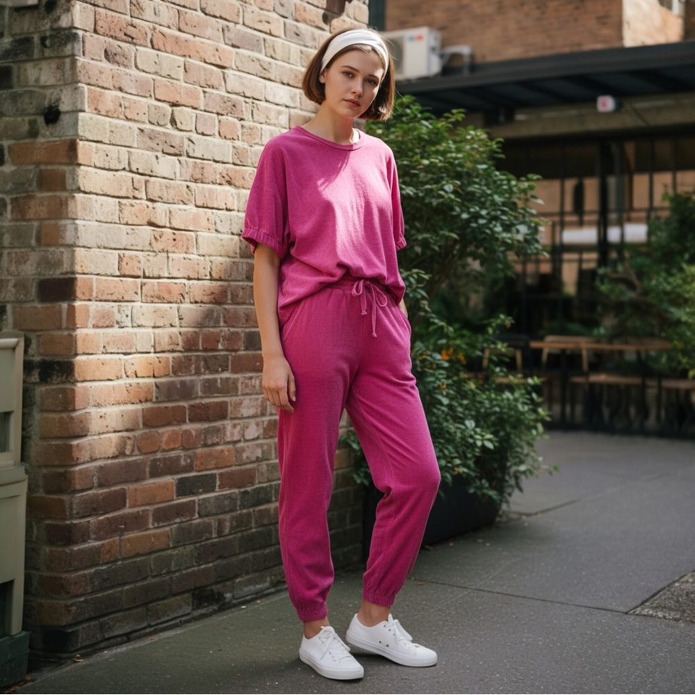 Stark X Velour Lounge Set Top & Jugger-Pants Pink Terrycloth Set